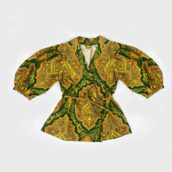 Bomb Wrap Blouse - Green Paisley SIZE XS/S